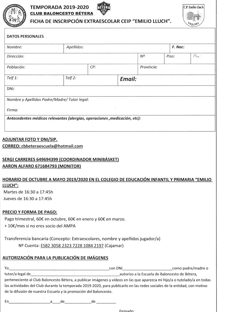 Basket ficha inscripción